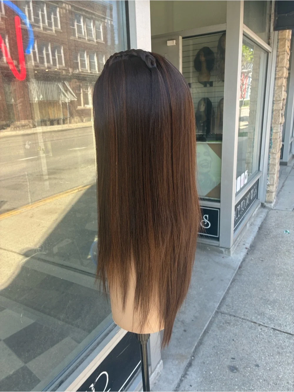 Sleek Straight Lace Front Wig in Dark Brown with highlights- Women Hair